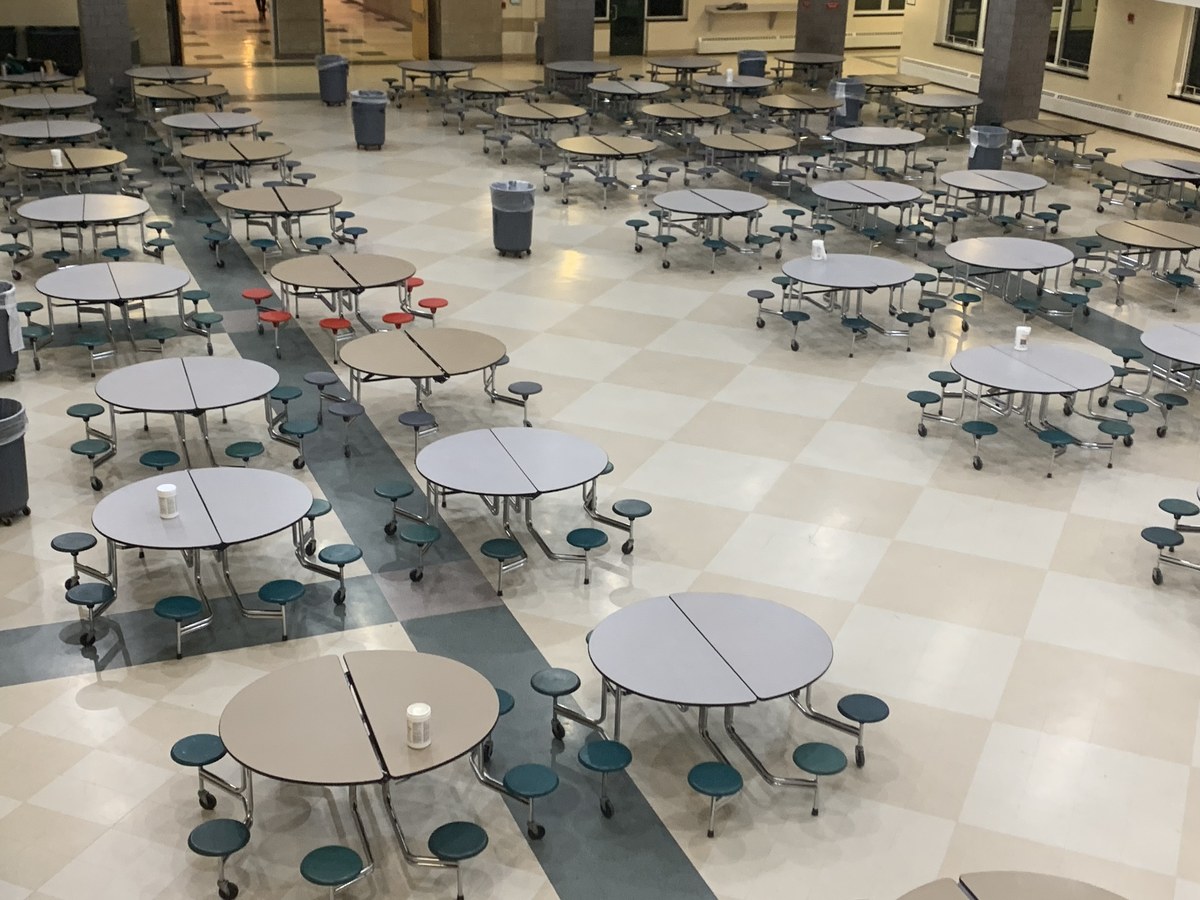 An empty school cafeteria in the United States